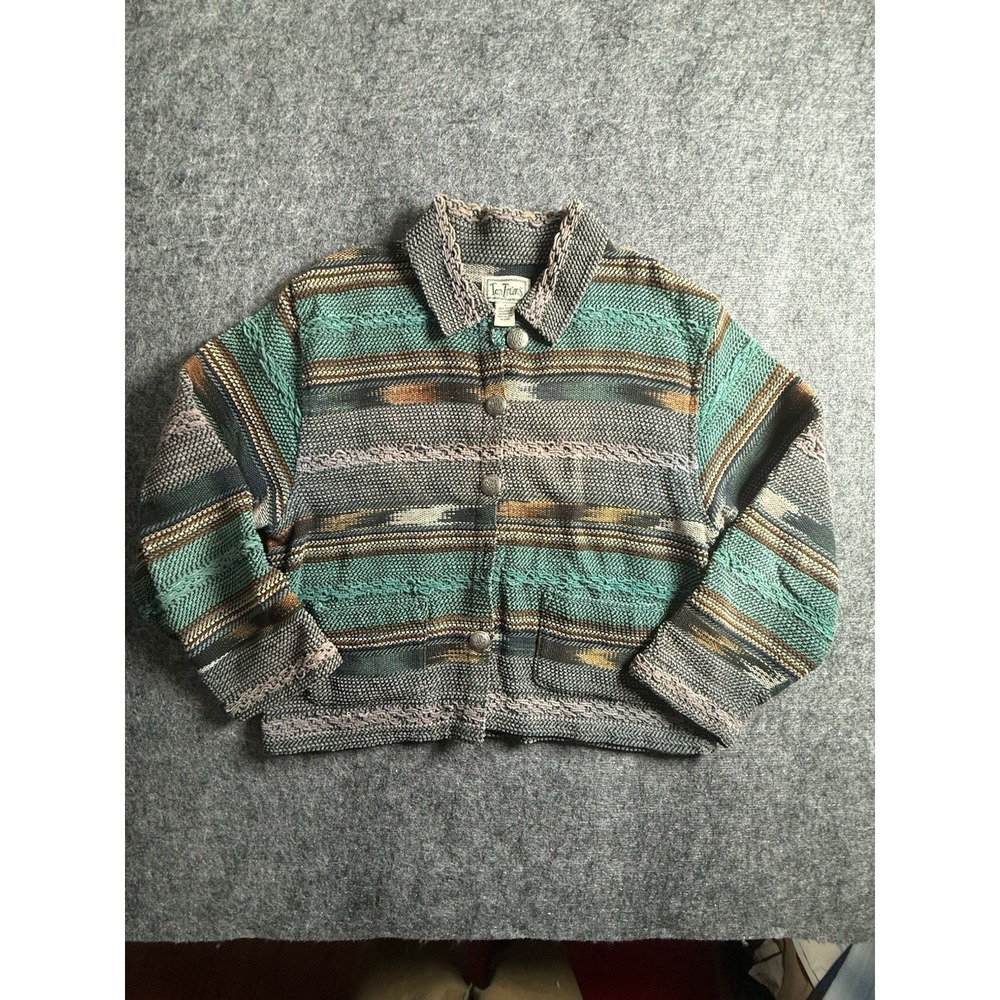 Vintage 90s TanTrums Southwestern Aztec Tapestry Chore Jacket Concho Snap L